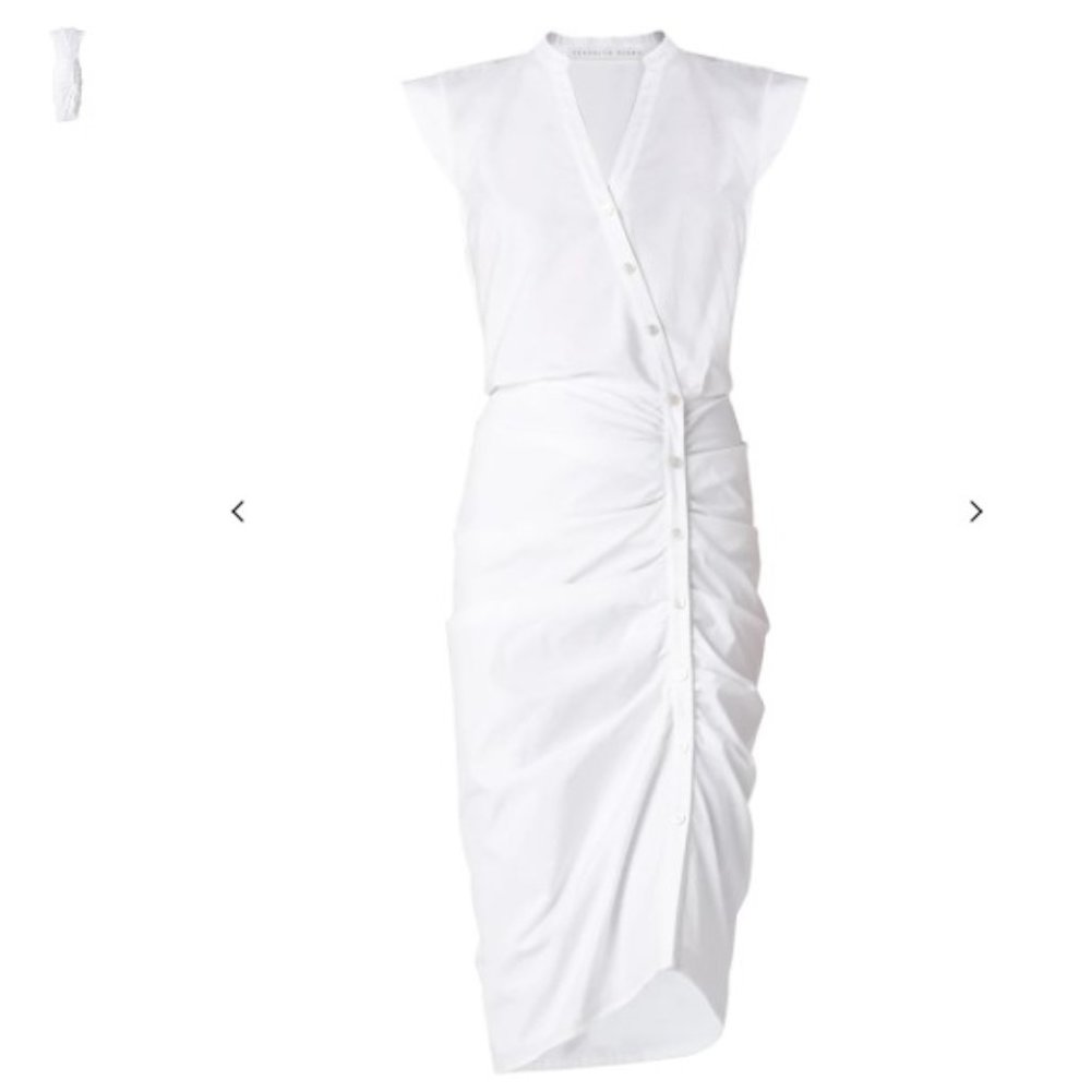 Veronica Beard White Ruched Shirtdress Size 6 - Picture 4 of 5